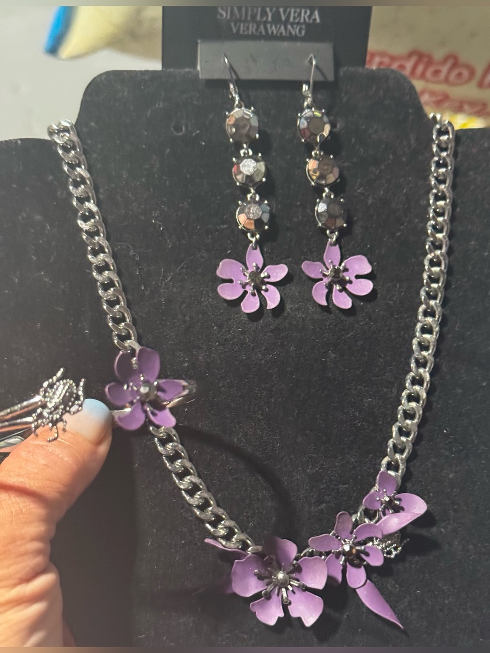 Simply Vera Vera Wang Purple Floral Chain Necklace, Earrings and Bracelet Set